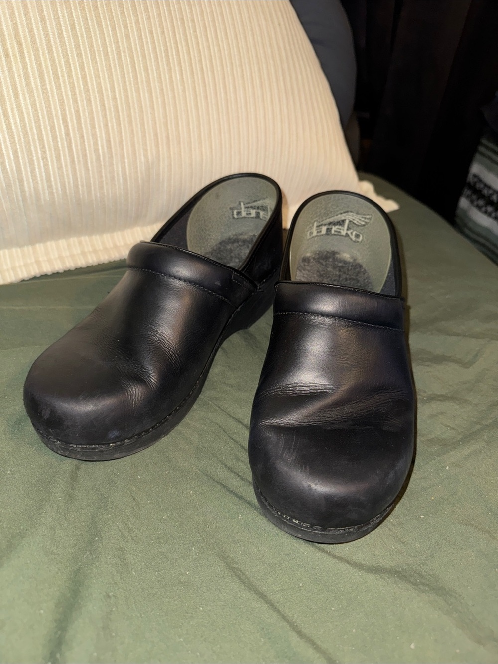 Dansko Black Leather Clog Mules for Women